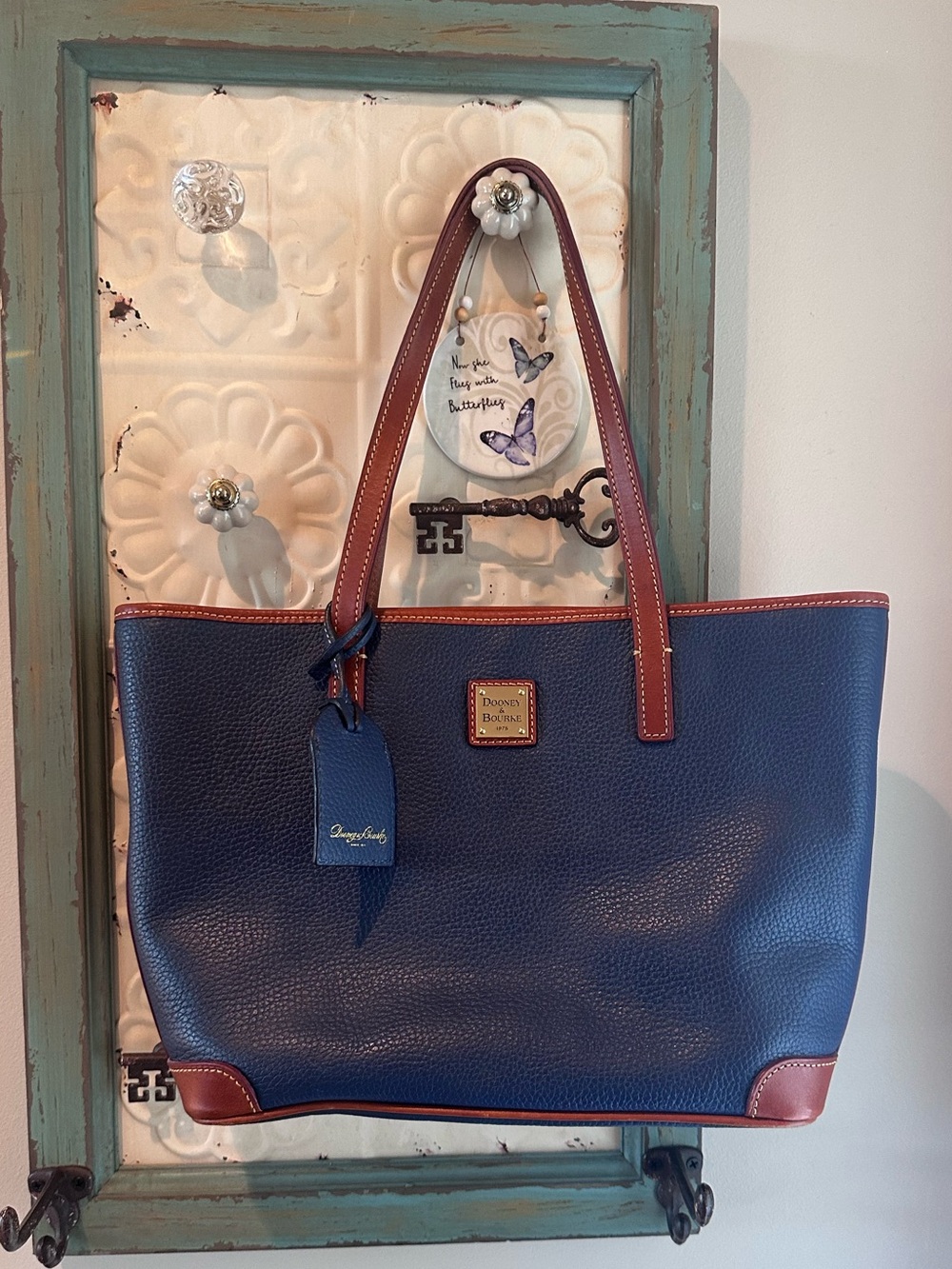 Dooney & Bourke Midnight Blue Pebble Leather Tote Bag